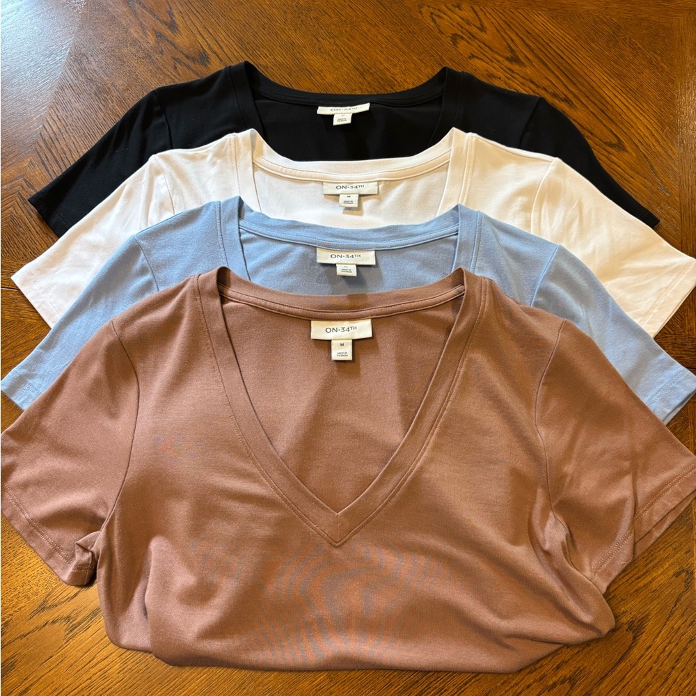 On 34th Fitted Short Sleeve Tees in Black, White, Blue and Mocha